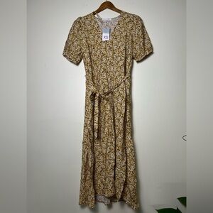 🛍️ Primark‎ Cares Women Floral Tan Midi Dress XS Boho Cottagecore Indie Casual